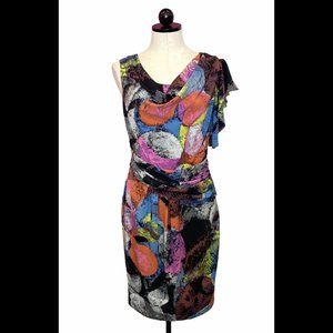 JULIE DILLON Multi-Color Ruffle Cowl Grecian Drape Party Dress Ladies Size 2 XS